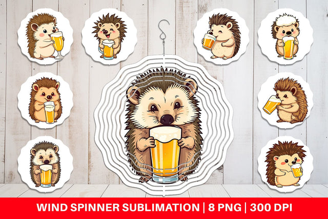 Wind Spinner Hedgehog Beer Day Sublimation artnoy 