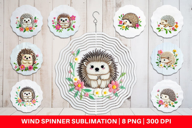 Wind Spinner Hedgehog Embroidery Sublimation artnoy 