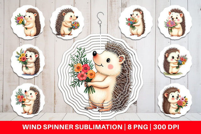 Wind Spinner Hedgehog Spring Bouquet Sublimation artnoy 