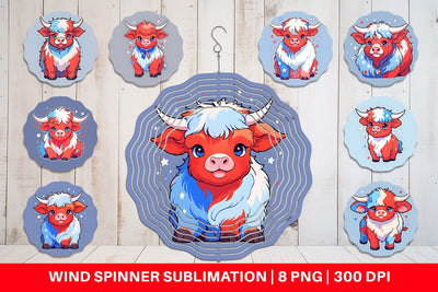 Wind Spinner Highland Cow 4th July Sublimation artnoy 