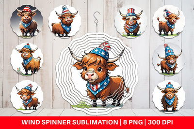 Wind Spinner Highland Cow 4th of July Sublimation artnoy 
