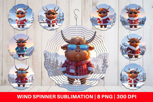 Wind Spinner Highland Cow Christmas Sublimation artnoy 
