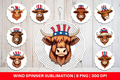 Wind Spinner Highland Cow Patriotic Sublimation artnoy 
