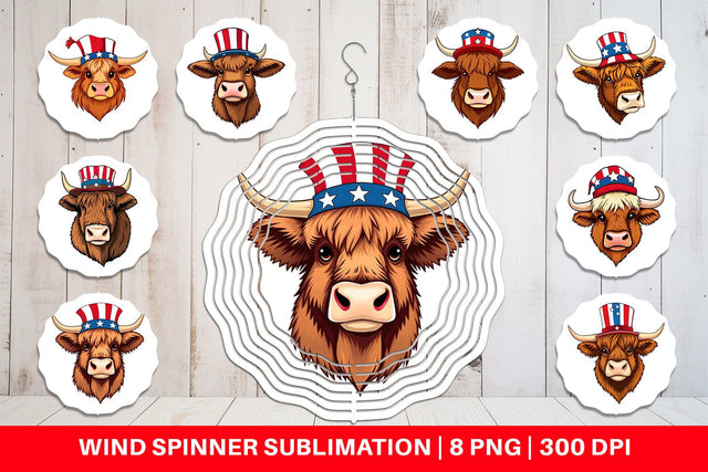 Wind Spinner Highland Cow Patriotic Sublimation artnoy 
