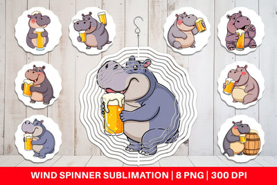 Wind Spinner Hippopotamus Beer Day Sublimation artnoy 