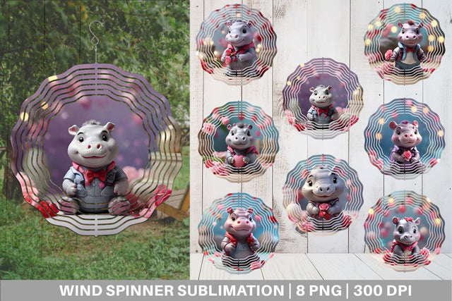 Wind Spinner Hippopotamus Valentine Sublimation artnoy 
