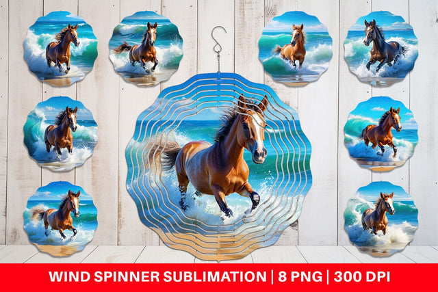Wind Spinner Horse Running on Beach Sublimation artnoy 