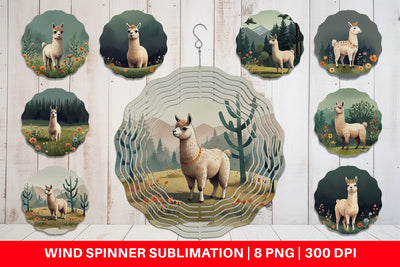 Wind Spinner Illustration Llama Sublimation artnoy 