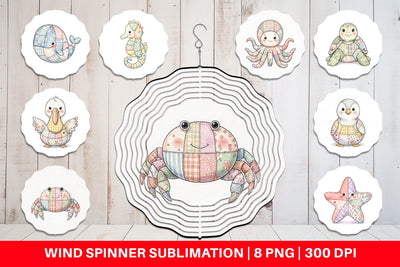Wind Spinner Innocent Beach Patchwork Watercolor Sublimation artnoy 