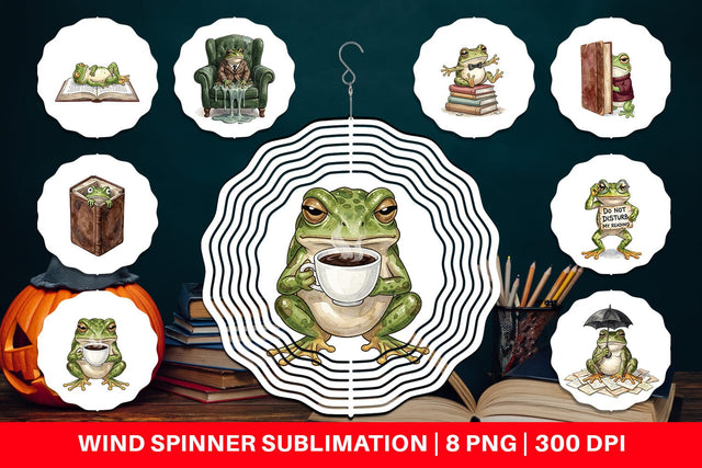 Wind Spinner Introvert Frog Dark Academia Watercolor Sublimation artnoy 