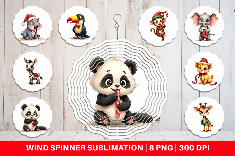 Wind Spinner Jungle Jingle Safari Vintage Christmas Animals Sublimation artnoy 