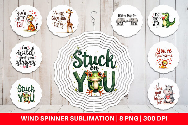 Wind Spinner Jungle Sweethearts Baby Animal Valentine Puns Sublimation artnoy 