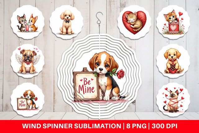 Wind Spinner Kitsch Valentine's Pets Retro Puppy & Kitten Sublimation artnoy 
