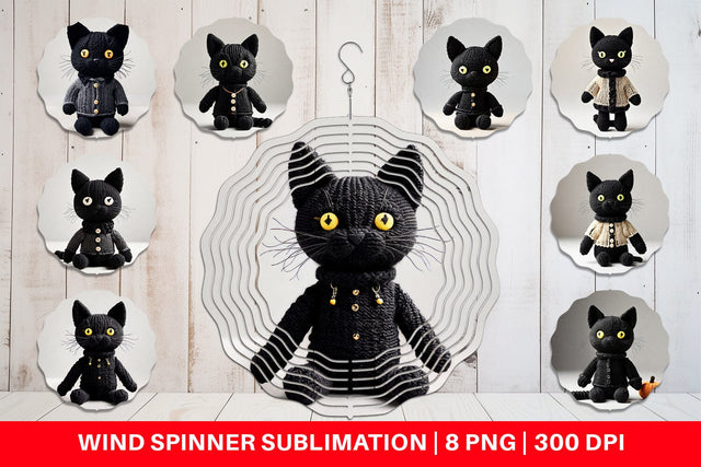Wind Spinner Knitted Black Cat Sublimation artnoy 