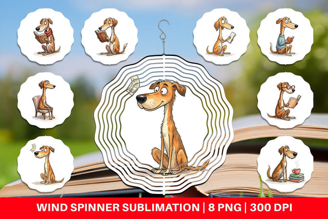Wind Spinner Literary Loungers Dog Watercolor Sublimation artnoy 