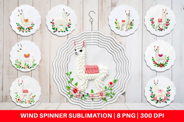 Wind Spinner Llama Embroidery Sublimation artnoy 
