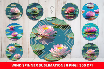 Wind Spinner Lotus Flower Pattern Sublimation artnoy 
