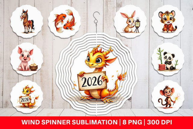 Wind Spinner Lunar New Year Cuties 2026 Watercolor Sublimation artnoy 