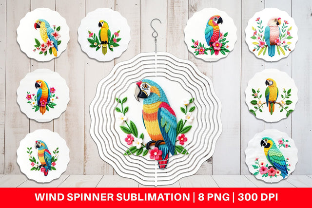 Wind Spinner Macaw Embroidery Sublimation artnoy 