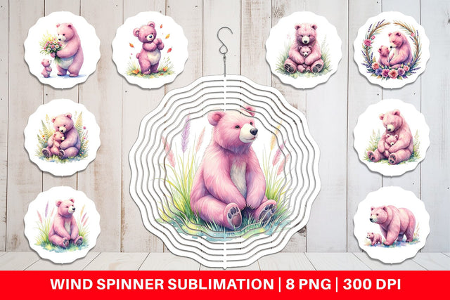 Wind Spinner Mama Bear Cub Watercolor Sublimation artnoy 
