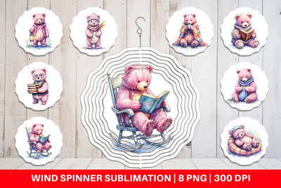 Wind Spinner Mama Bear Reading Watercolor Sublimation artnoy 
