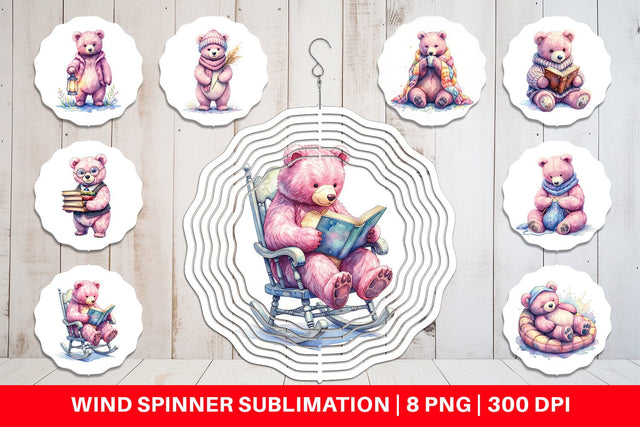 Wind Spinner Mama Bear Reading Watercolor Sublimation artnoy 