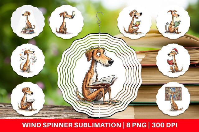 Wind Spinner Midnight Reading Dog Watercolor Sublimation artnoy 