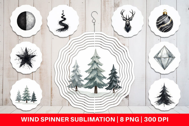 Wind Spinner Modern Monochrome & Silver Christmas Sublimation artnoy 