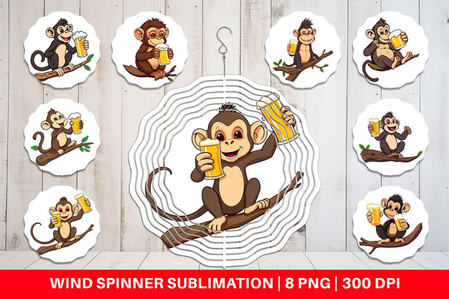 Wind Spinner Monkey Beer Day Sublimation artnoy 