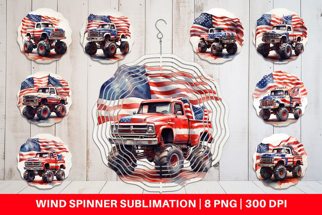 Wind Spinner Monster Truck Patriotic Sublimation artnoy 