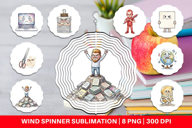 Wind Spinner Moody Desk Mascot Teacher Watercolor Sublimation artnoy 