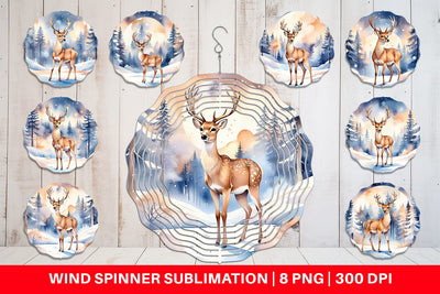 Wind Spinner Moonlit Winter Deer Sublimation artnoy 