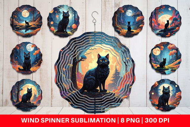 Wind Spinner Moonlit Woodland Black Cat Sublimation artnoy 