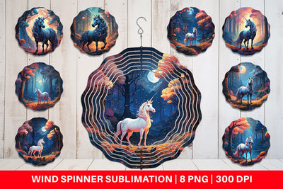 Wind Spinner Moonlit Woodland Unicorn Sublimation artnoy 