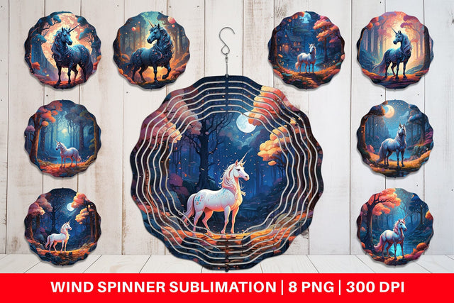 Wind Spinner Moonlit Woodland Unicorn Sublimation artnoy 