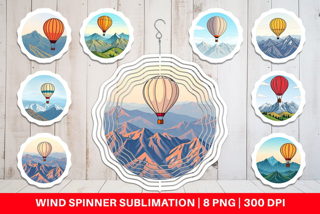 Wind Spinner Mountain Hot Air Balloon Sublimation artnoy 