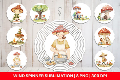 Wind Spinner Mushroom Village Friends Sublimation artnoy 