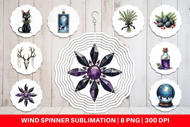 Wind Spinner Mystical Macabre Yule Watercolor Sublimation artnoy 