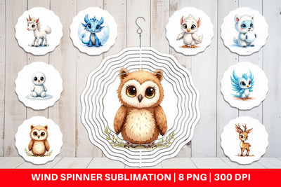 Wind Spinner Mythical Snow Creatures Watercolor Sublimation artnoy 