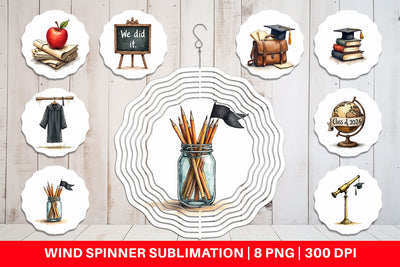 Wind Spinner Nostalgic Academia Vintage School Supplies Sublimation artnoy 