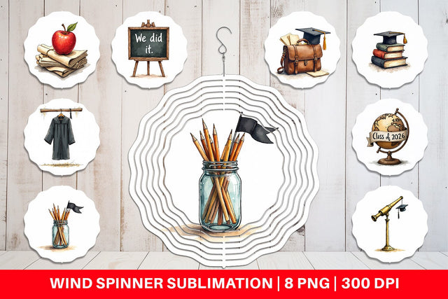 Wind Spinner Nostalgic Academia Vintage School Supplies Sublimation artnoy 