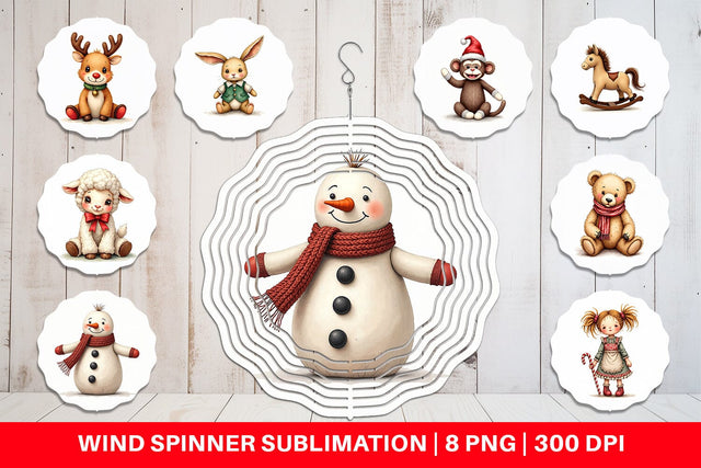 Wind Spinner Nostalgic Christmas Plush Toys Watercolor Sublimation artnoy 