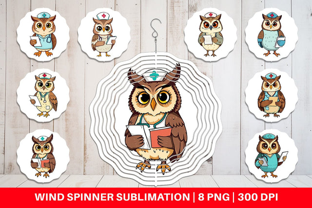 Wind Spinner Nurse Owl Sublimation artnoy 