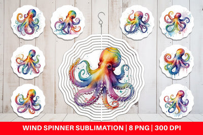 Wind Spinner Octopus Watercolor Sublimation artnoy 