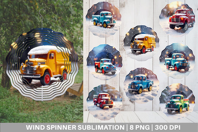 Wind Spinner Old truck Christmas Sublimation artnoy 