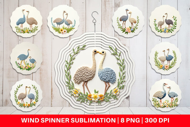 Wind Spinner Ostrich Embroidery Sublimation artnoy 