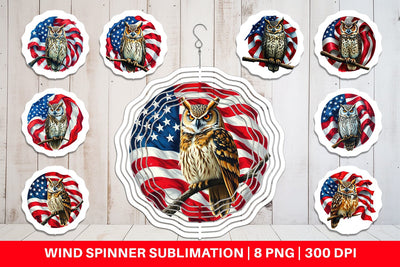 Wind Spinner Owl 4th of July Sublimation artnoy 