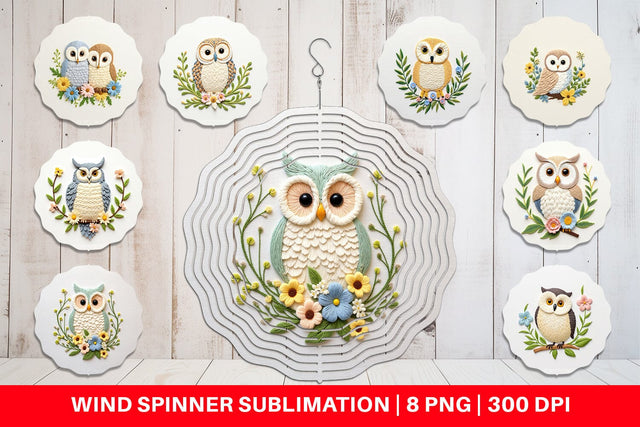Wind Spinner Owl Embroidery Sublimation artnoy 