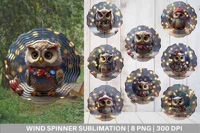 Wind Spinner Owl Happy New Year Sublimation artnoy 