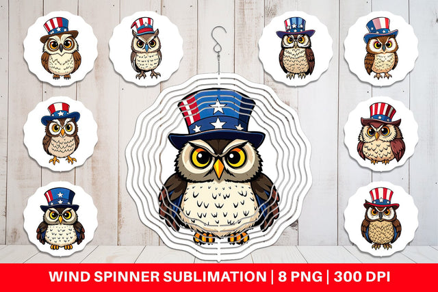 Wind Spinner Owl Patriotic Sublimation artnoy 